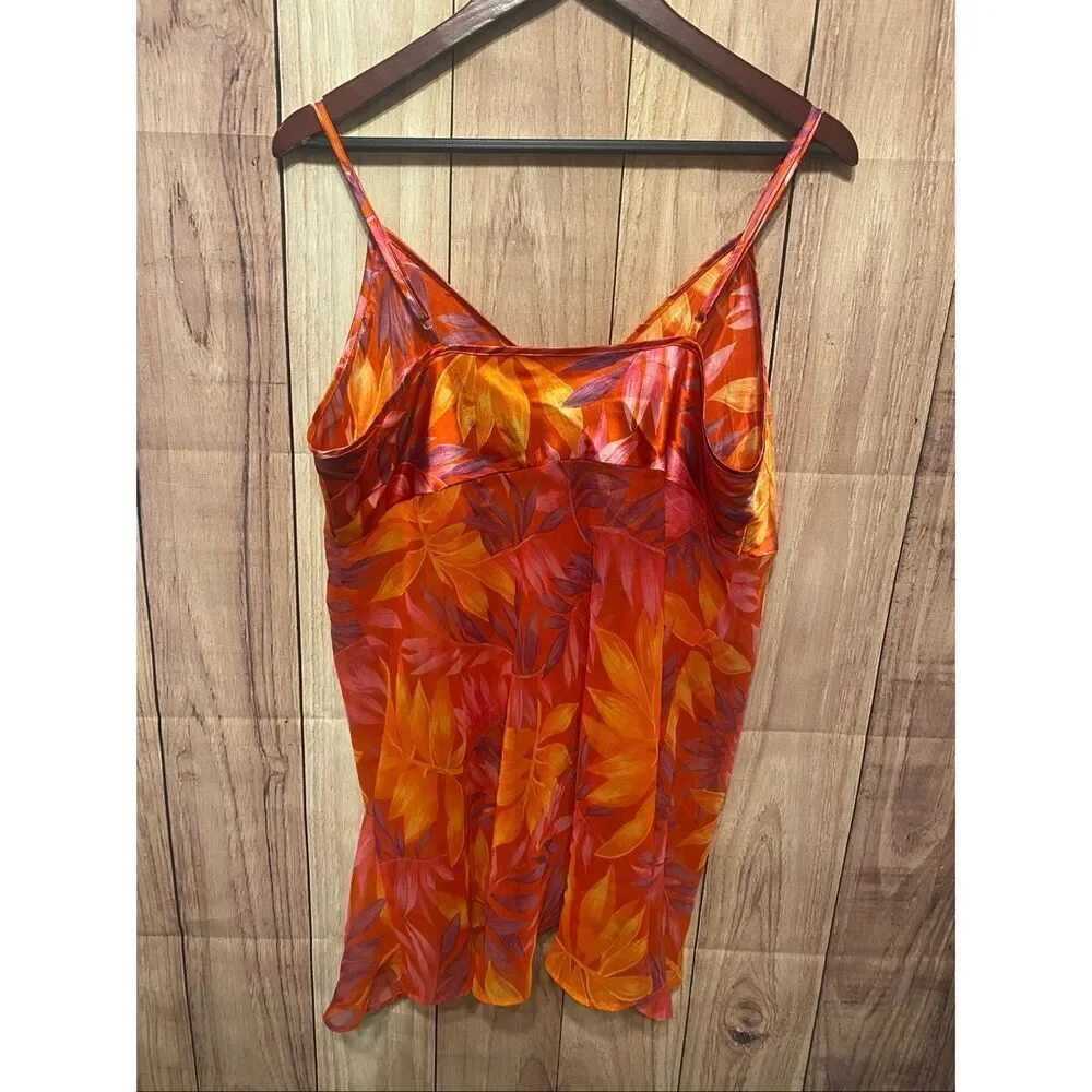 Cacique 16/18 sexy lingerie nighty top orange red ruffle floral plus size